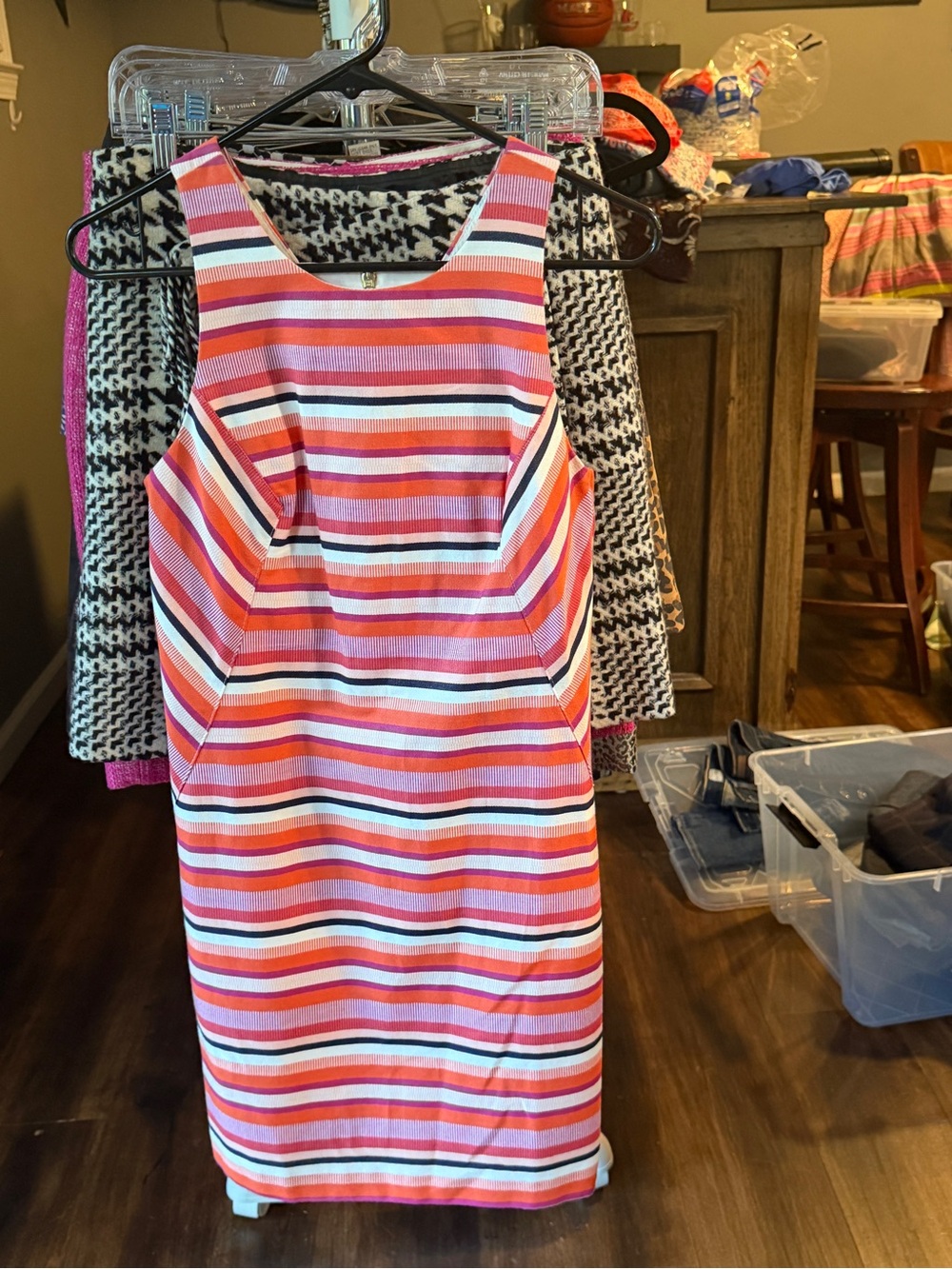Trina Turk Pink, Orange & White Striped Sleeveless Sheath Dress